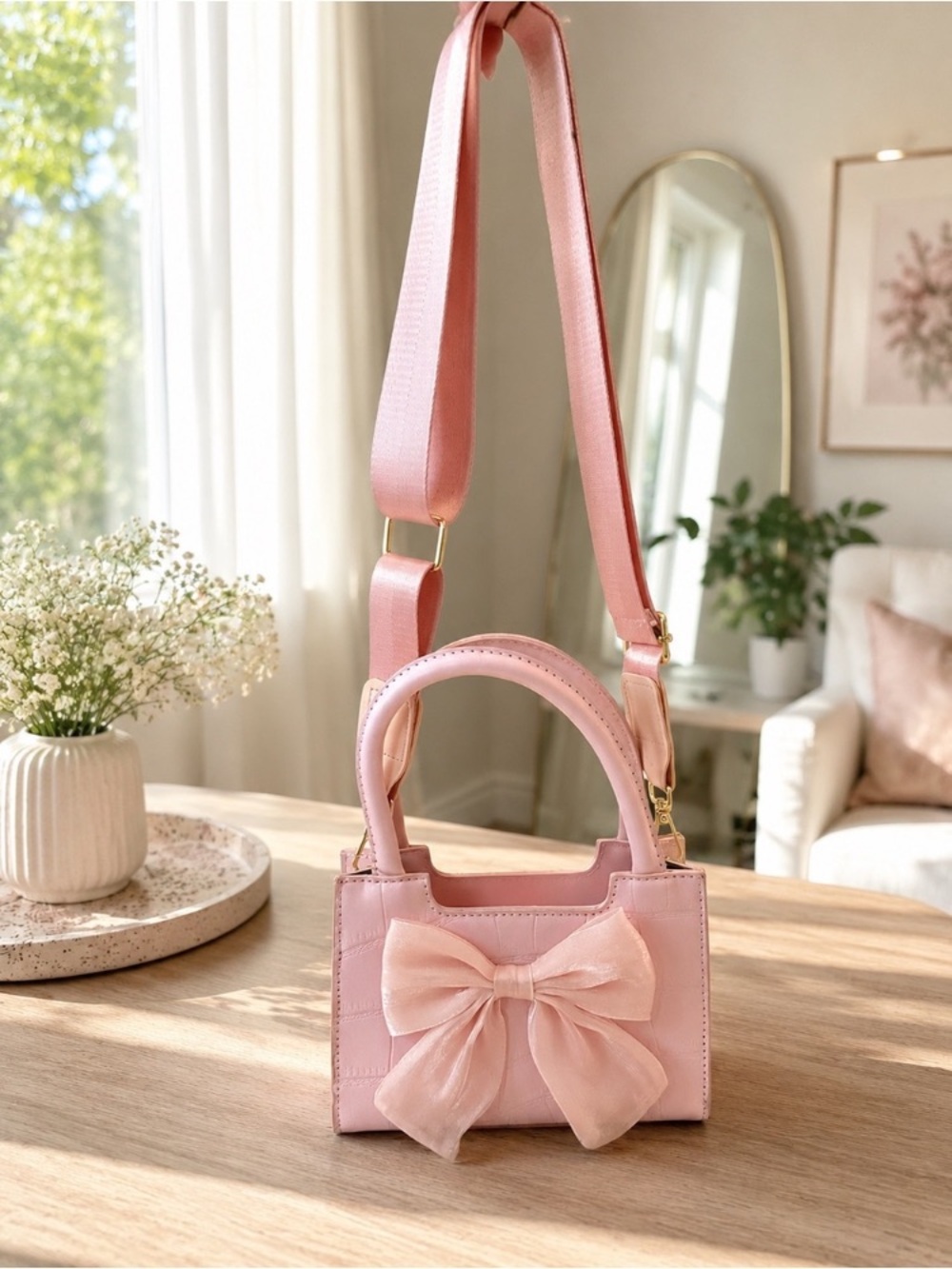 Pink Bow Accent Mini Shoulder Bag - Women Bags